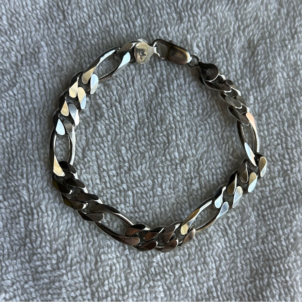 Vintage Milor Italy 925 Silver Figaro Men's Silver Chain Bracelet